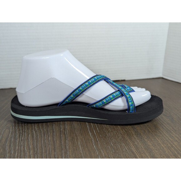 TEVA Strappy Sandals Womens 8 Blue Green Black Flip Flops Lightweight Logo - Picture 8 of 12